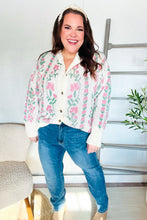 All For Love Ivory Jacquard Vertical Floral Button Down Cardigan