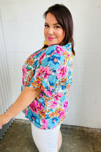 Pink & Blue Floral Print Woven Top