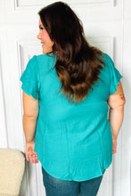 Eyes On You Teal Scalloped V Neck Tulip Sleeve Top