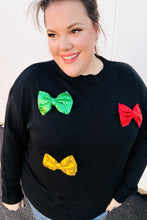 Be Merry Black Multicolor Sequin Bow Knit Sweater