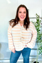 Embrace Joy Beige & Ivory Collar Stripe Bow Tie Terry Top