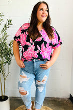 Tropical Vibes Black & Hot Pink Floral V Neck Top