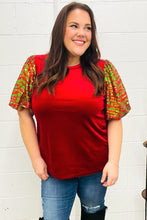 Warmest Wishes Red & Green Sequin Puff Sleeve Velvet Top