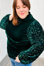 Under the Lights Hunter Green Velvet & Sequins Mock Neck Top