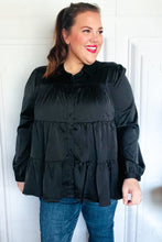 Perfectly You Black Button Down Tiered Babydoll Satin Top