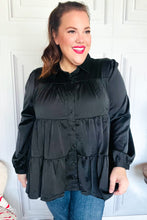 Perfectly You Black Button Down Tiered Babydoll Satin Top