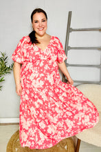 Hello Beautiful Coral Elastic V Neck Tiered Big Floral Maxi Dress