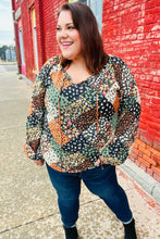 Get To Know You Black/Olive Floral Patchwork Keyhole Tie Top