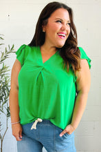 Sunny Days Kelly Green Banded V Neck Flutter Sleeve Top