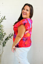 Look of Love Red & Fuchsia Floral Smocked Ruffle Frill Sleeve Top