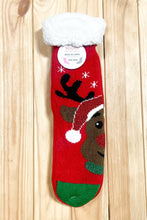 Red Reindeer Sherpa Traction Bottom Slipper Socks