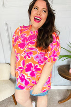 Feel Your Best Fuchsia Orange Floral Print Frill Mock Neck Top