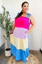 Vacay Vibes Hot Pink & Blue Smocked Color Block Maxi Dress