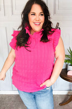 Glamorous In Hot Pink Textured Ruffle Mock Neck Top