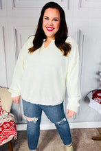 Lock Eyes Ivory Notched Neck With Patch Oversized Sweater