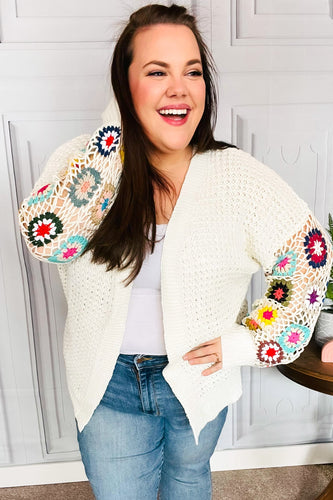 Easy Living Multicolor Hand Crochet Floral Loose Knit Cardigan