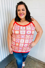 Coral Flower Power Waffle Knit Sleeveless Top