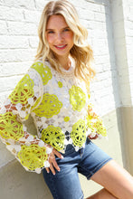 Boho Vibes Ivory/Lime Hand Crochet Scalloped Long Sleeve Top