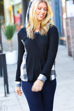 Adorable In Black & Ivory Plaid Hacci Knit Hoodie