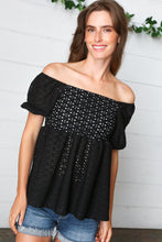 Black Eyelet Puff Sleeve Babydoll Top