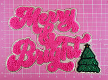 Scratch Decor - Hot Pink Merry Bright Christmas Tree on White Glitter Iron-on Patch