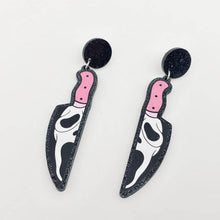 Halloween Pink Knife Skull Post Earrings