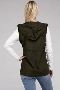 Drawstring Waist Military Hoodie Vest