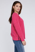 Ribbed Brushed Melange Hacci Sweater with a Pocket