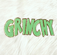 Scratch Decor - Grinchy Word Chenille Gold Glitter Iron-on Patch: NEW Grinchy Green 10 inch