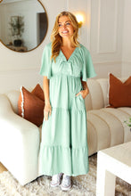 Take You Away Mint Elastic V Neck Tiered Maxi Dress