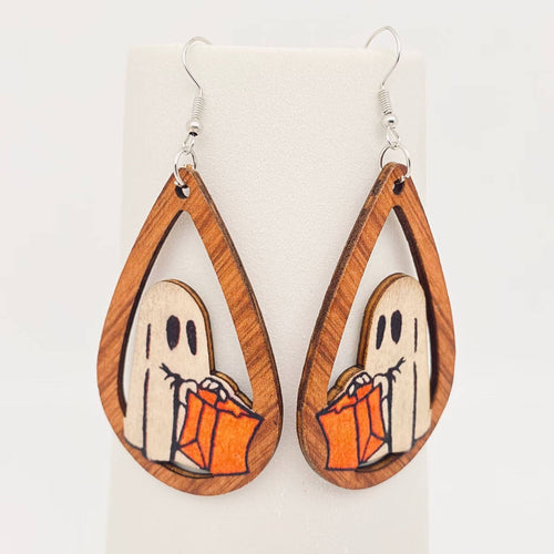 Halloween Ghost Wooden Dangle Earrings