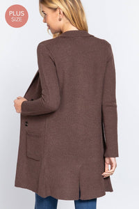 Notched Collar Sweater Jacket -Chocolate