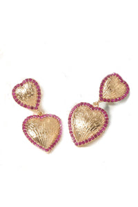 Be Mine Gold & Rhinestone Heart Dangle Earrings