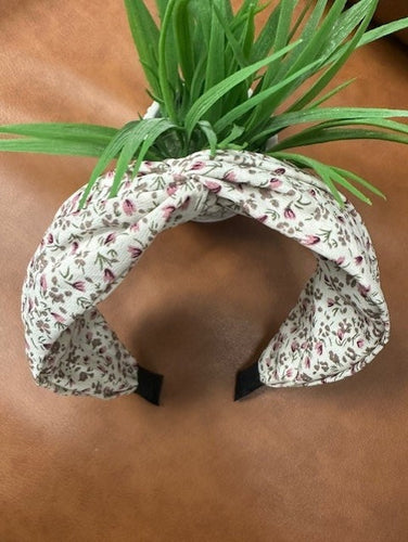 Ivory Floral Print Top Knot Headband