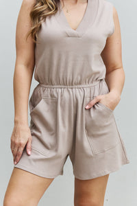 Forever Yours V-Neck Sleeveless Romper in Sand
