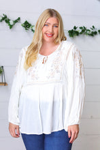White Embroidered Tie String Peasant Top