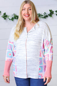 Heather Grey Two-Tone Floral Crochet Print Topp