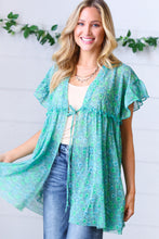 Jade & Light Blue Floral Sheer Tie Top