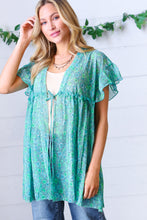 Jade & Light Blue Floral Sheer Tie Top