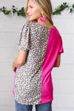 Fuchsia & Leopard Surplice Color Block Top