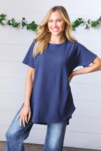 Navy Mélange Baby Waffle Hi-Low Slit Top