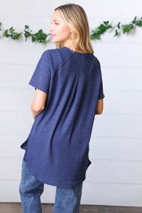 Navy Mélange Baby Waffle Hi-Low Slit Top