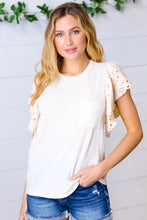 Oatmeal Terry Eyelet Flutter Sleeve Top