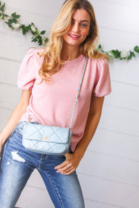 Dusty Blue Rectangular Quilted Chain Strap Clasp Bag