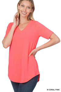 Luxe Short Sleeve V Neck Hi Low Hem Tee