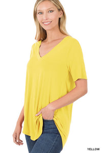 Luxe Short Sleeve V Neck Hi Low Hem Tee