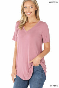 Luxe Short Sleeve V Neck Hi Low Hem Tee