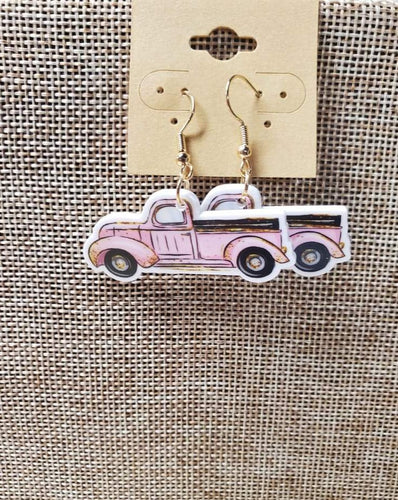 Pink Pickup Truck Earrings