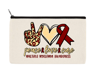 Peace Love Cure Multiple Myeloma Awareness Zipper Pouch