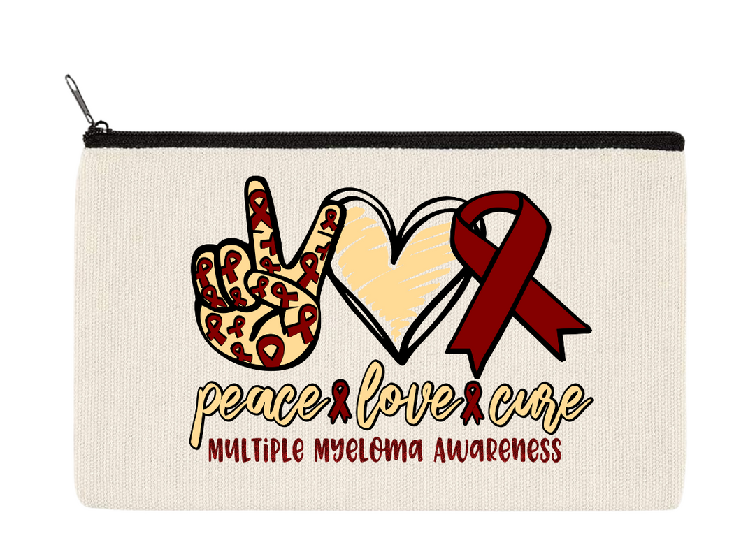 Peace Love Cure Multiple Myeloma Awareness Zipper Pouch